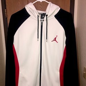 Jordan’s men’s zip up Size Large -Color  white black red.